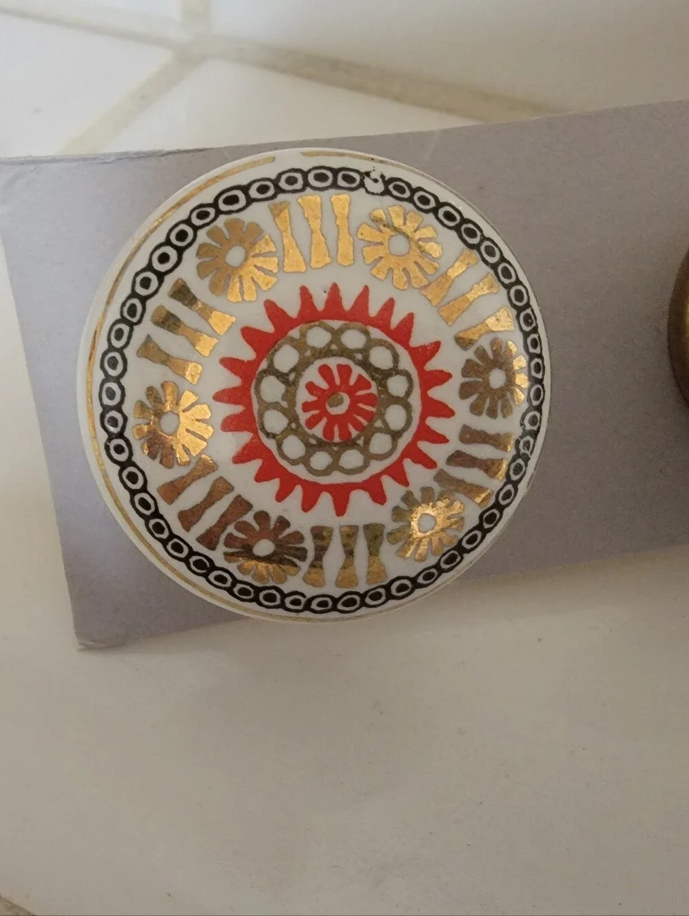 Daha Decorative Ceramic Cupboard/Drawer Knobs  with Red Floral Motif